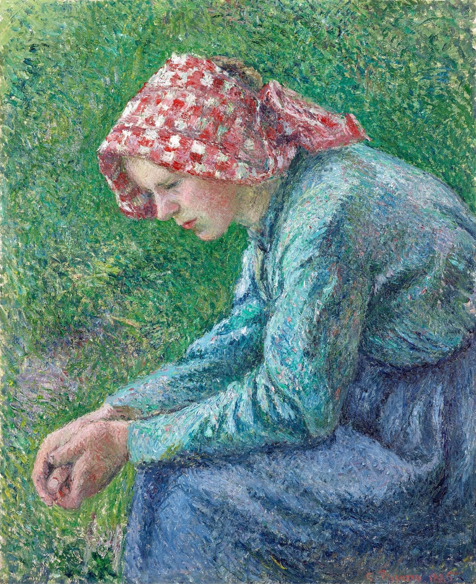 Handmade "A Seated Peasant Woman (1885)" by Camille Pissarro Poster | High - Quality Print | Repositionable Adhesive - Pasquín Store