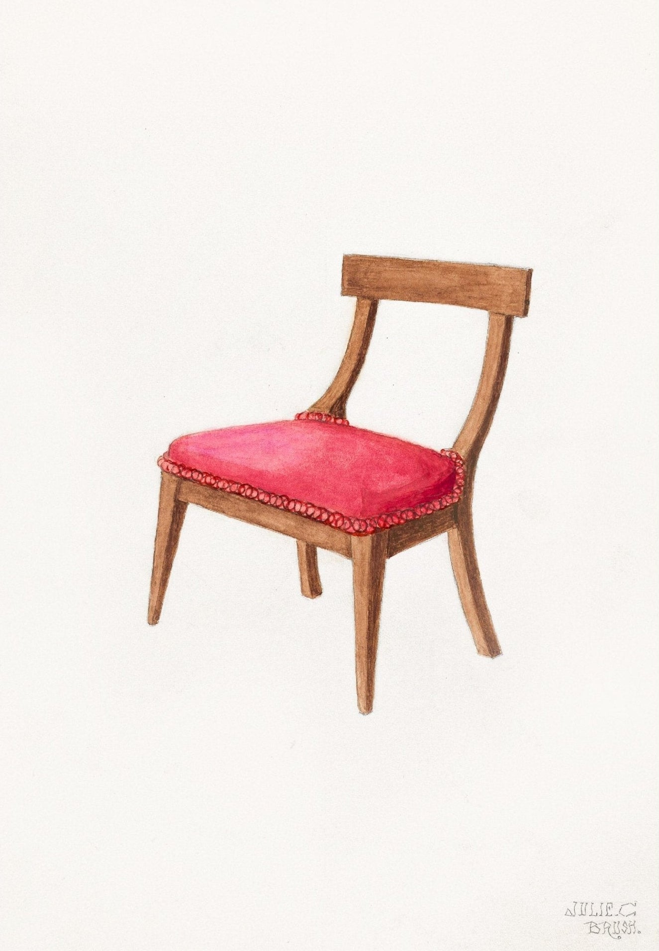 Handmade "Antique Wooden Chair with Red Cushion" by Julie C. Brush Poster | High - Quality Print | Repositionable Adhesive - Pasquín Store