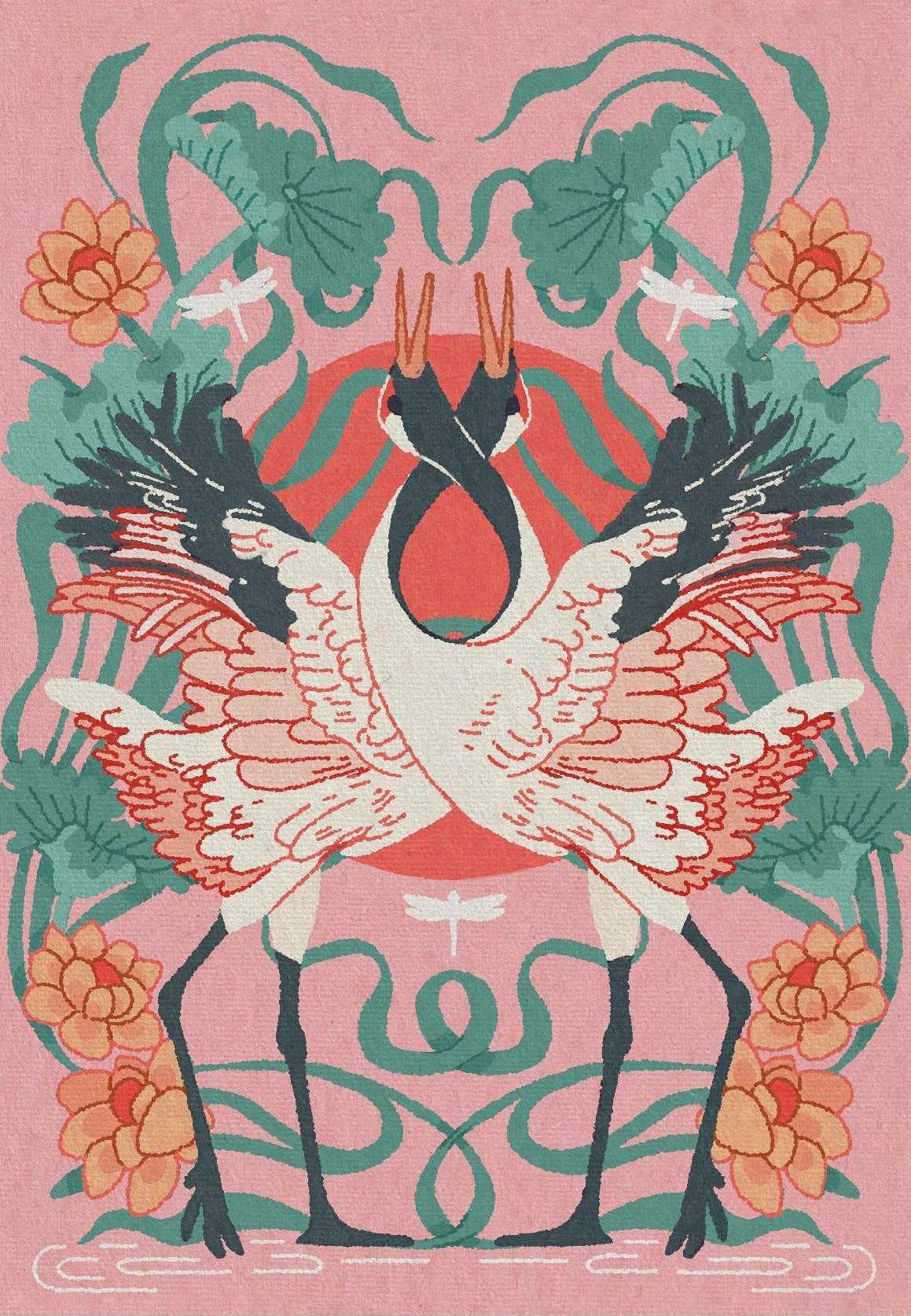 Handmade "Dancing Cranes" Poster | High - Quality Print | Repositionable Adhesive - Pasquín Store