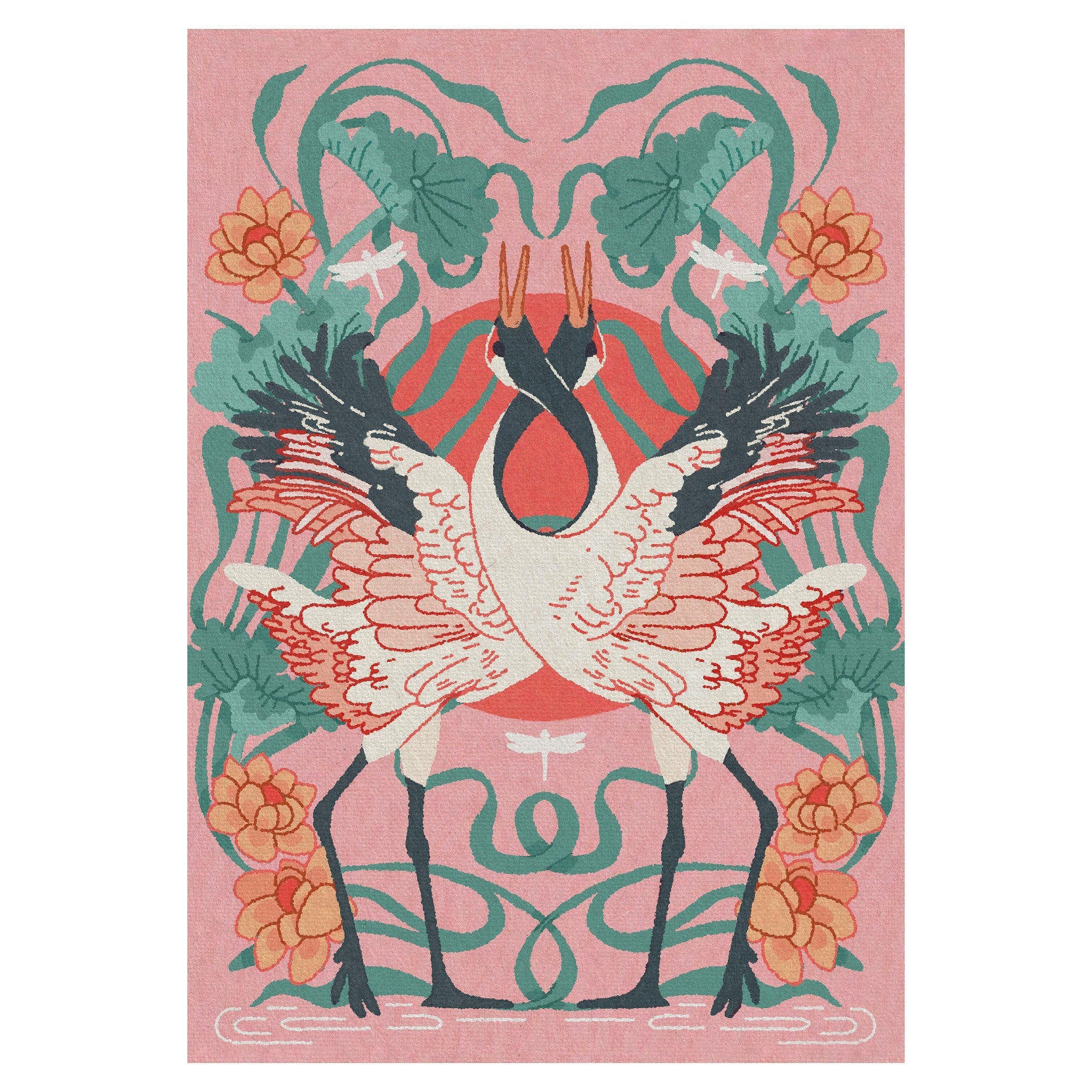 Handmade "Dancing Cranes" Poster | High - Quality Print | Repositionable Adhesive - Pasquín Store