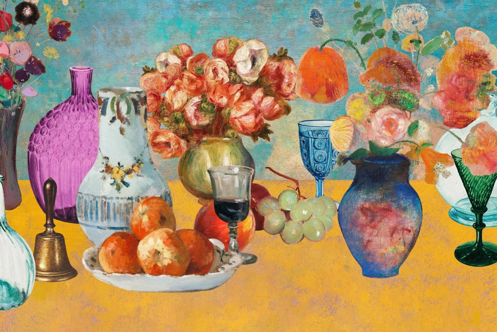 Handmade "Floral Still Life with Glassware" Poster | High - Quality Print | Repositionable Adhesive (Copy) - Pasquín Store