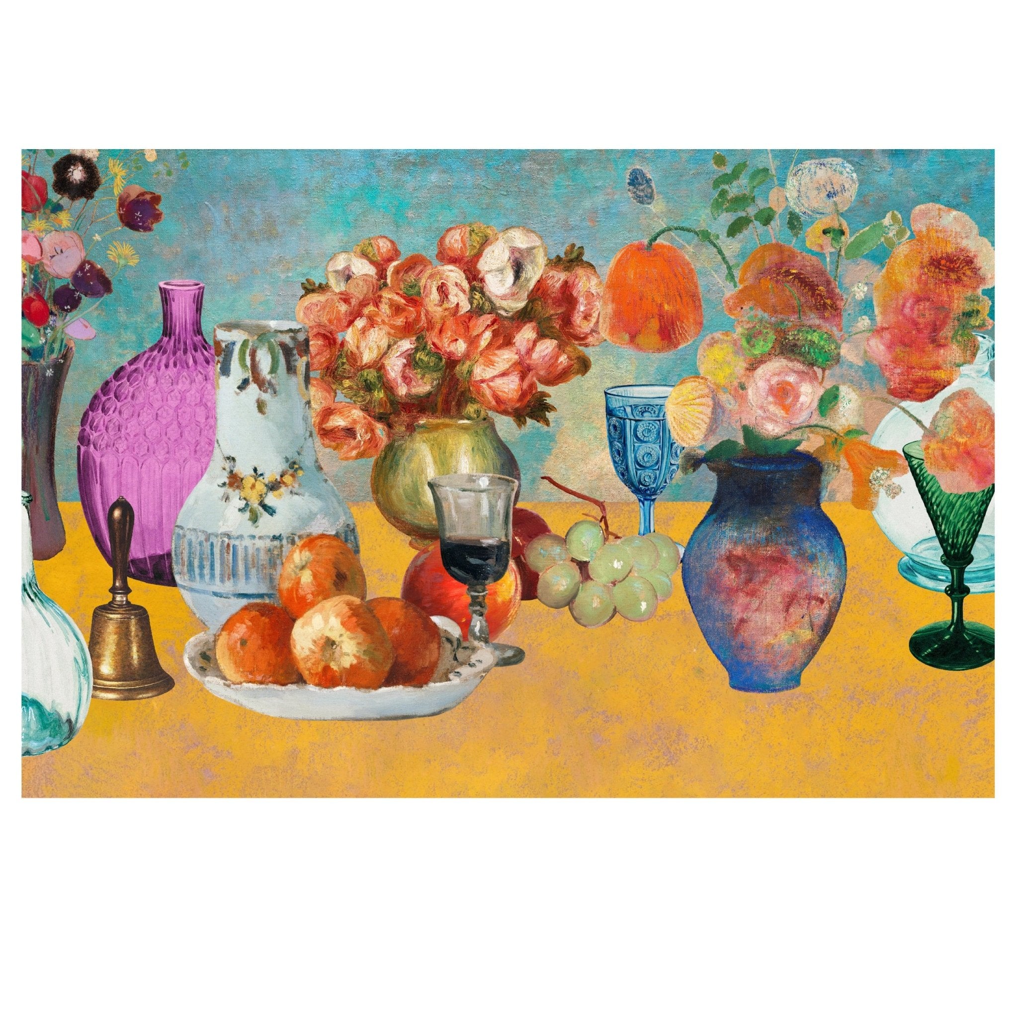 Handmade "Floral Still Life with Glassware" Poster | High - Quality Print | Repositionable Adhesive (Copy) - Pasquín Store