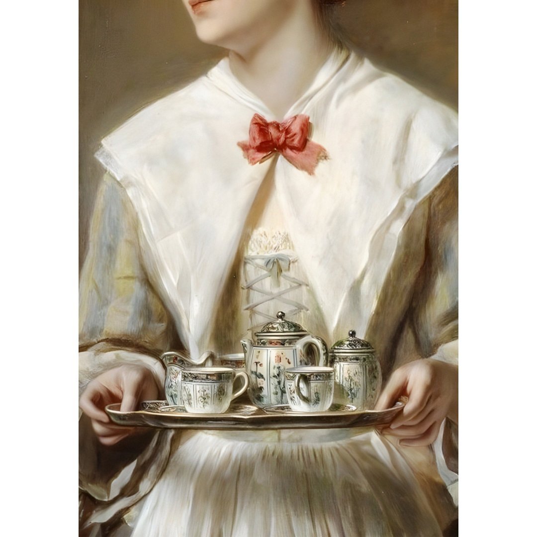 Handmade "Girl with the Tray and Cups" Poster | High - Quality Print | Repositionable Adhesive - Pasquín Store