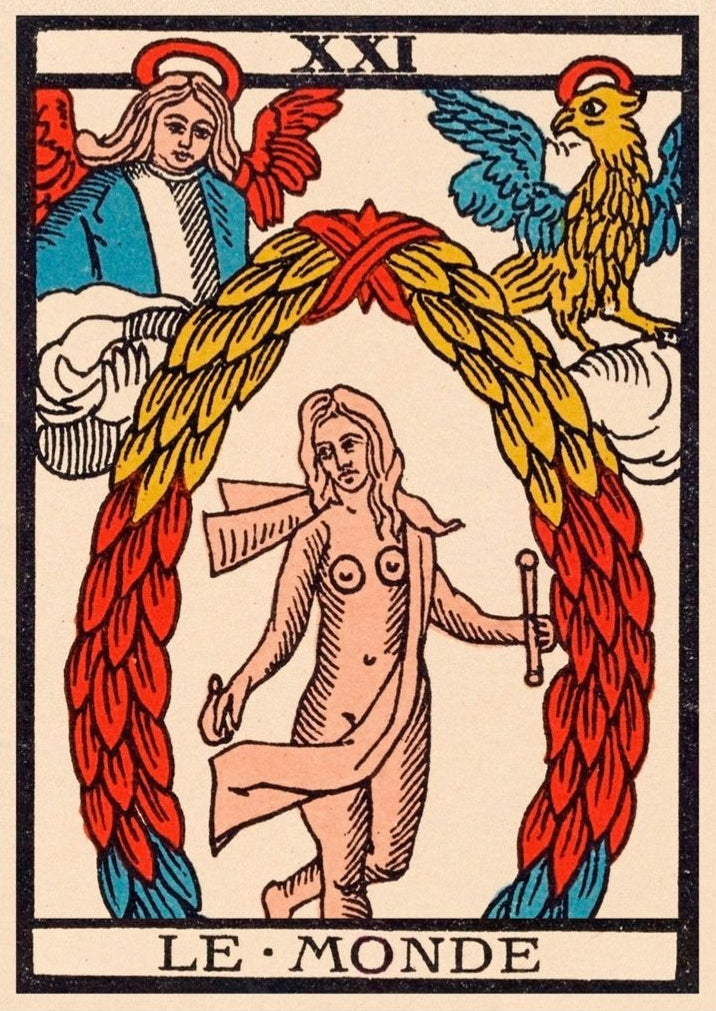 Handmade "Tarot Card: Le Monde (The World)" Poster | High - Quality Print | Repositionable Adhesive - Pasquín Store
