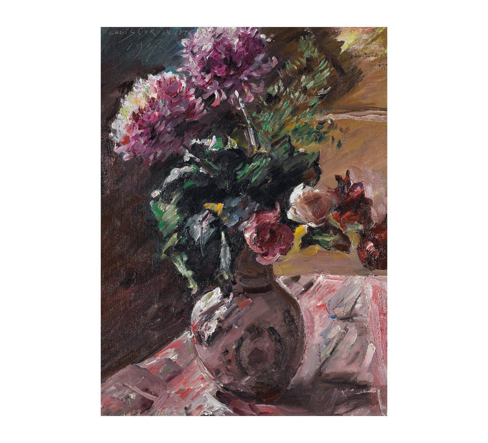 High - Quality Fabric Adhesive Poster - Chrysanthemums and Roses in a Vase by Lovis Corinth - Pasquín Store