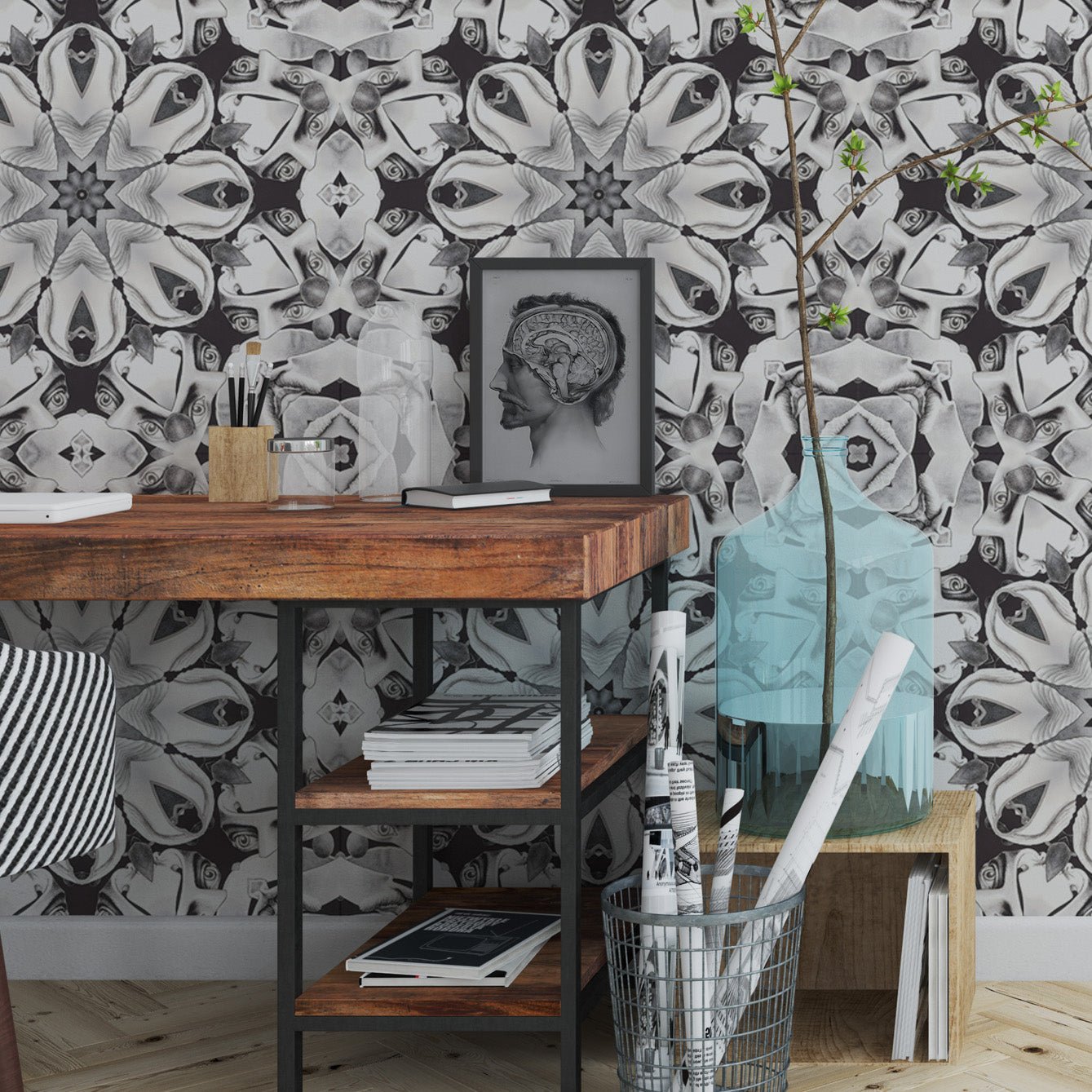 M. C. Escher Portrait Adhesive Wallpaper - Easy Install, Repositionable, Non - Toxic - Pasquín Store