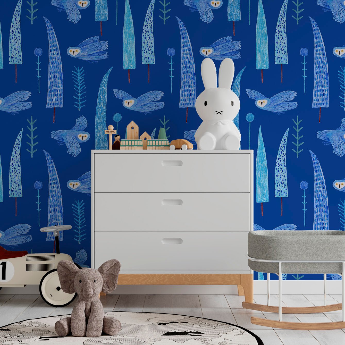 Midnight Blue Forest Fabric Wallpaper - Repositionable, Non - Toxic, Perfect for Tranquil Spaces - Pasquín Store