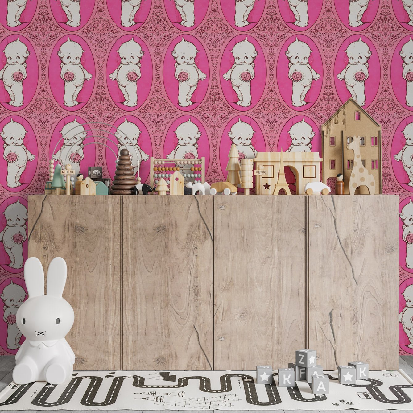 Retro Kewpie Doll Adhesive Wallpaper - Easy Install, Repositionable, Non - Toxic - Pasquín Store