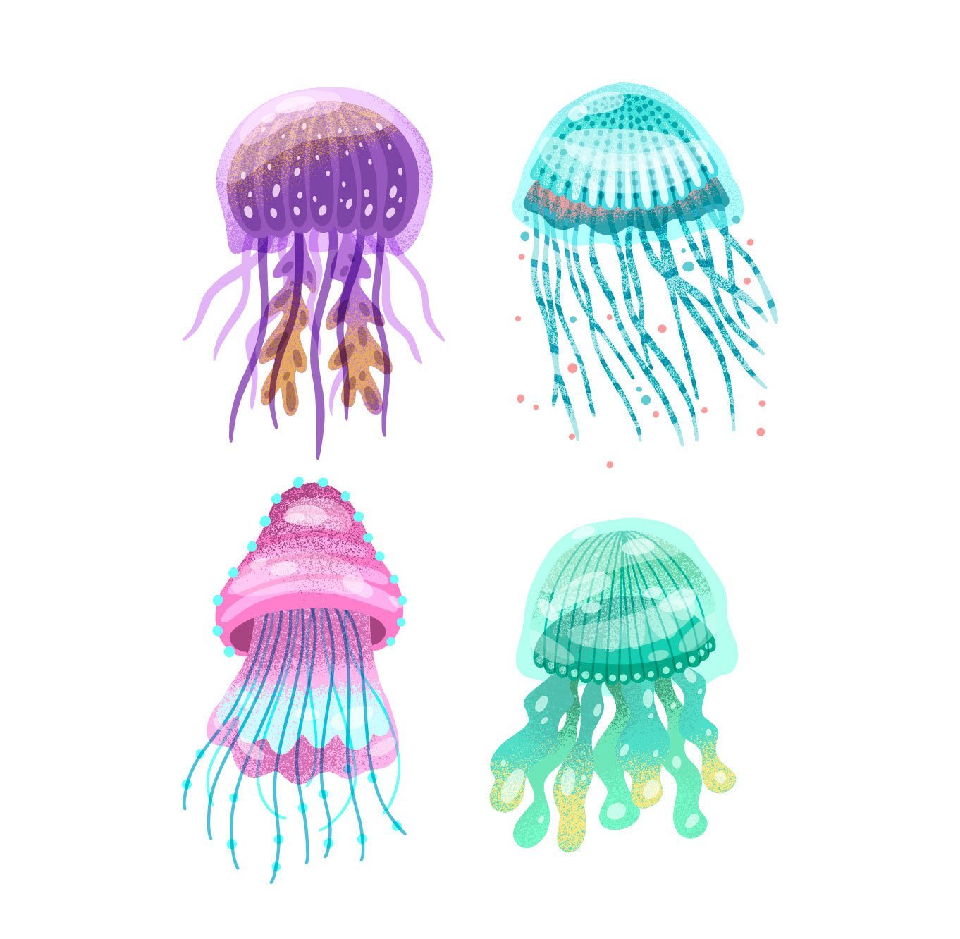 Set of 10 Reusable Stickers: Jellyfish | High - Quality Print | Water - Resistant - Pasquín Store