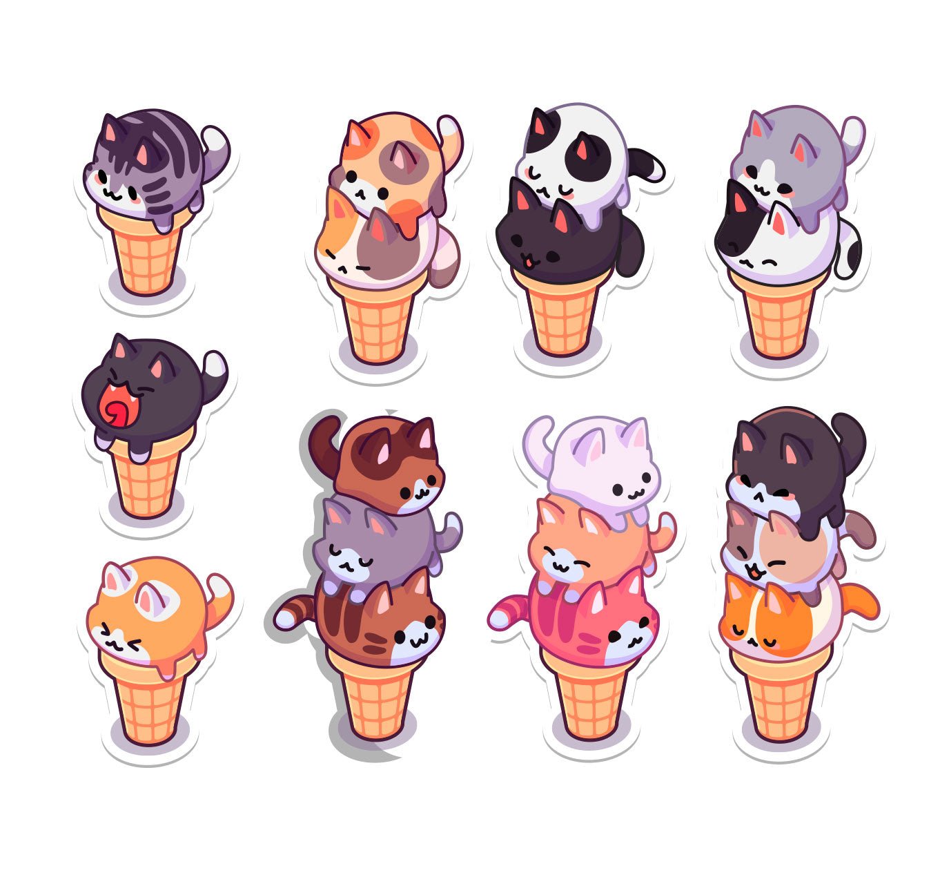 Set of 19 Reusable Stickers: Love and Ice Cream Kawaii | High - Quality Print | Water - Resistant - Pasquín Store