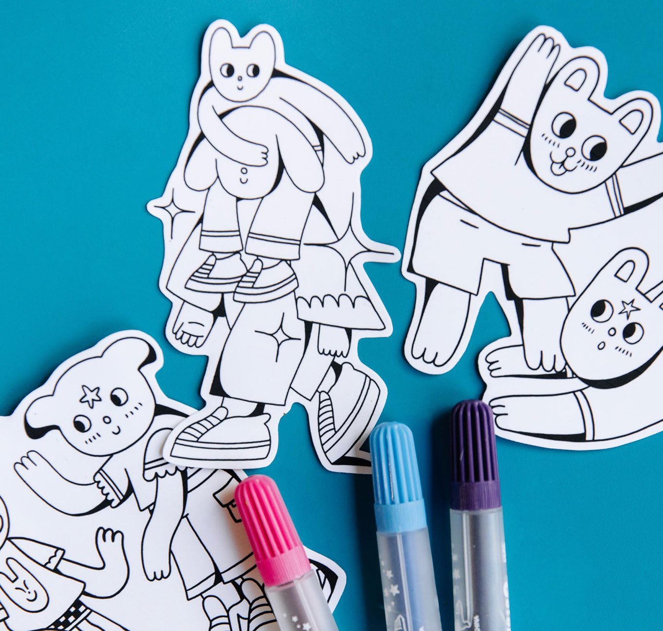 Set of 4 Reusable Stickers: Coloring Stickers | High - Quality Print | Water - Resistant - Pasquín Store