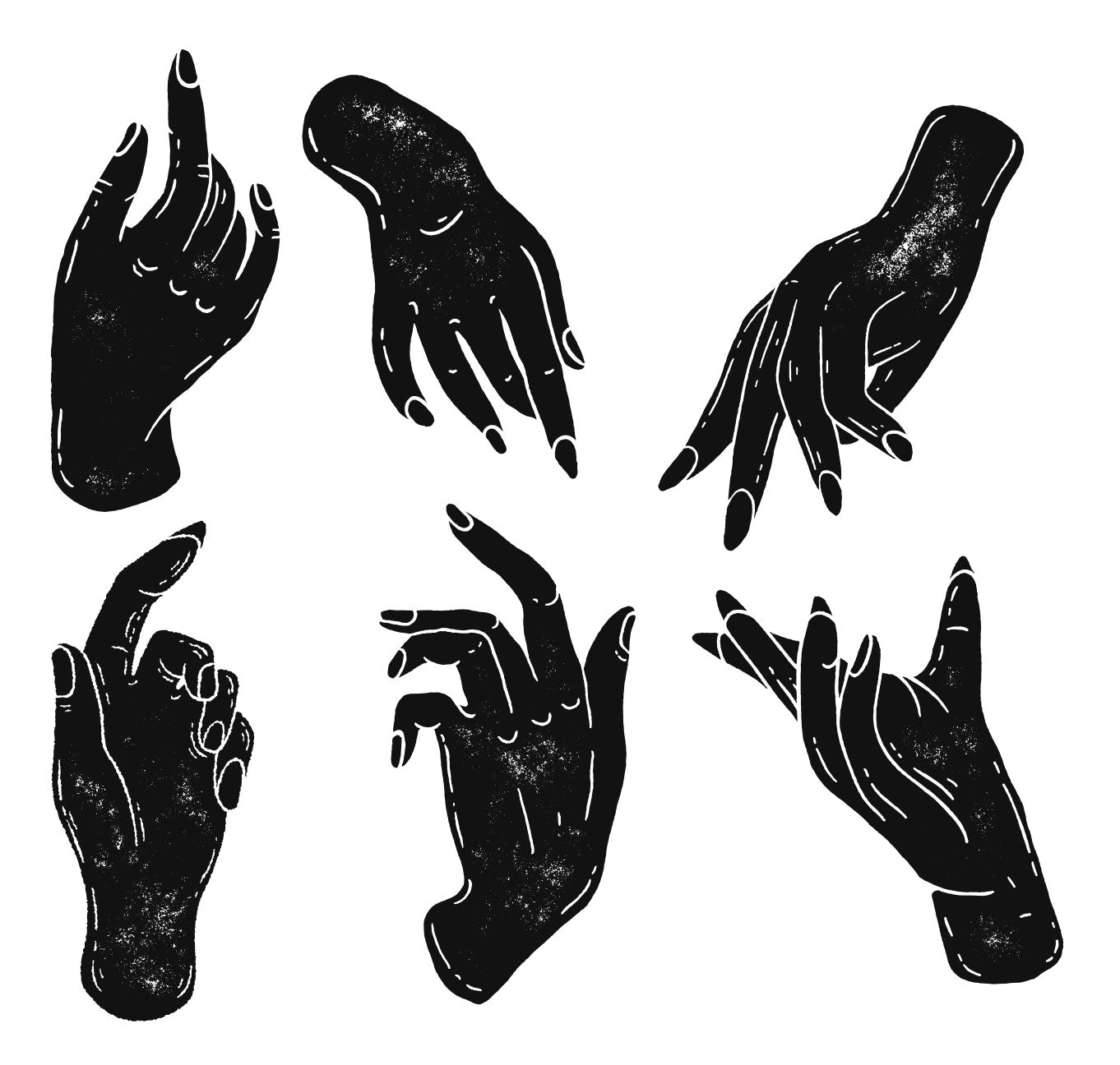 Set of 6 Reusable Stickers: Dark Hands| High - Quality Print | Water - Resistant - Pasquín Store