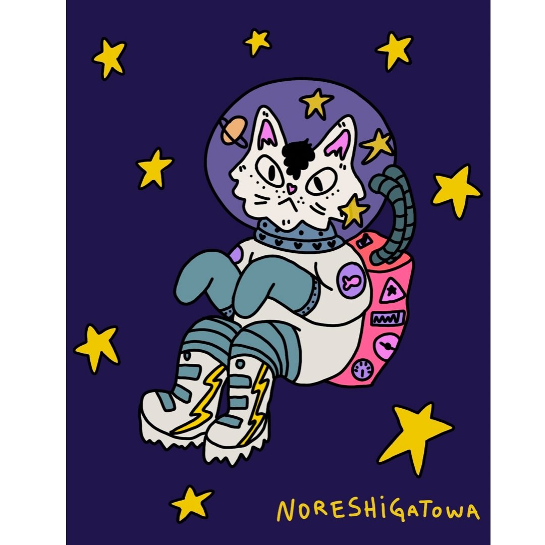 Mini poster adhesivo y reposicionable: Gato astronauta de Noreshigatowa - Tienda Pasquín
