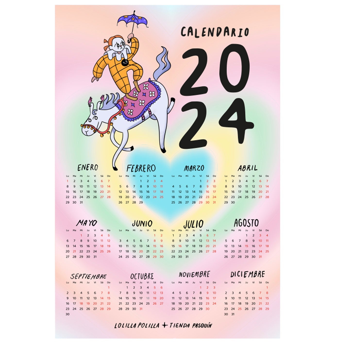 Pasquín calendario 2024 adhesivo y reposicionable + Opción Set Digital - Tienda Pasquín
