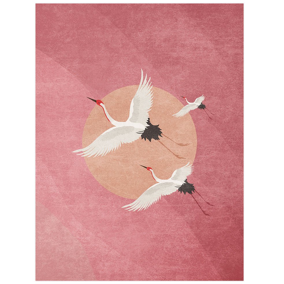 Poster Adhesivo Reposicionable: Ave grúa y cielo rosa - Tienda Pasquín