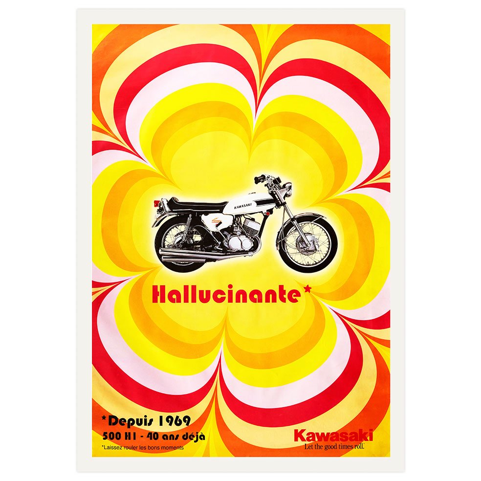 Poster Adhesivo Reposicionable: Kawasaki cartel de motocicleta (1969) - Tienda Pasquín