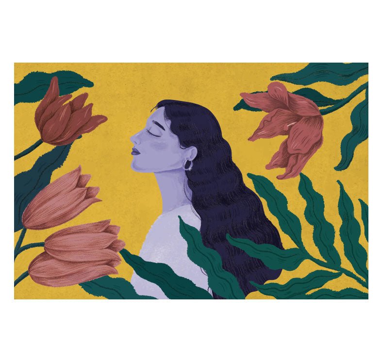 Poster adhesivo reposicionable: Mujer y flores - Tienda Pasquín
