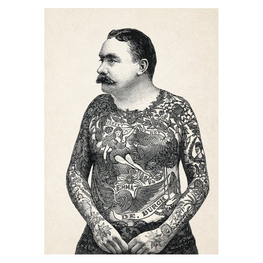 Poster adhesivo y reposicionable: Hombre tradicional tattoo - Tienda Pasquín