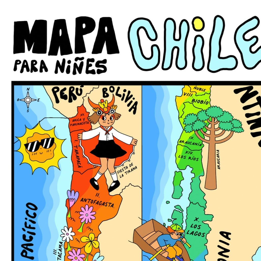 Póster y mini póster adhesivos y reposicionables: Mapa de Chile ilustrado - Tienda Pasquín