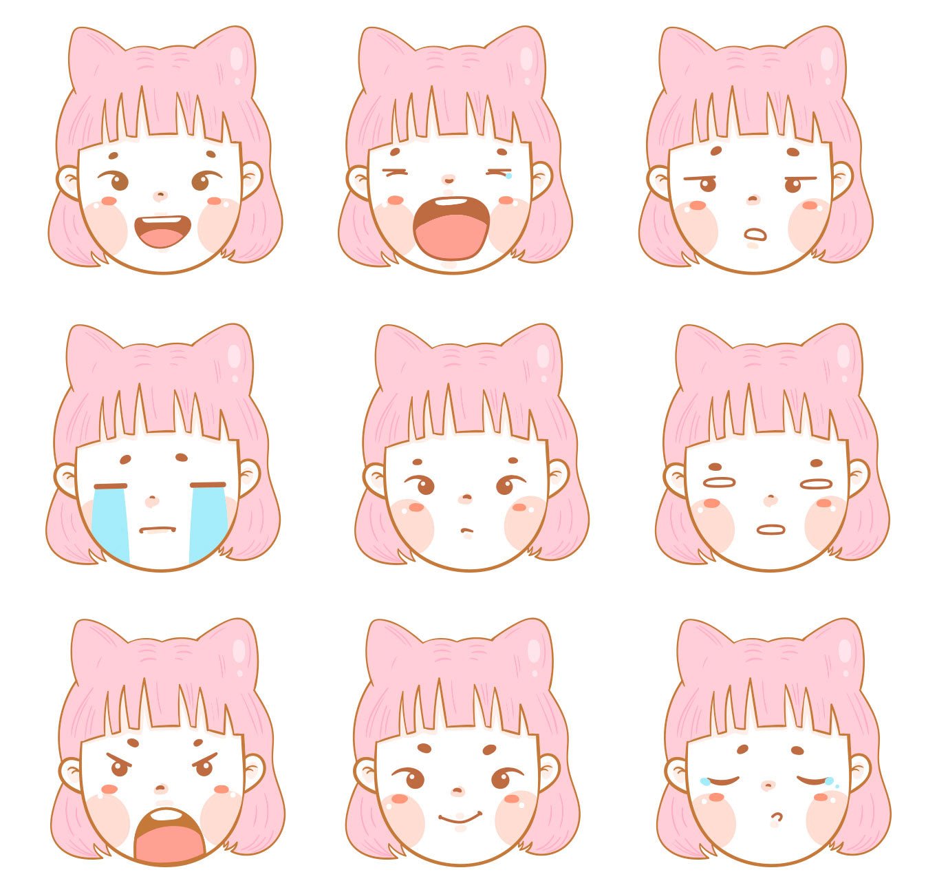 Set de 9 Stickers Reutilizables: Emociones Rosa Kawaii - Tienda Pasquín